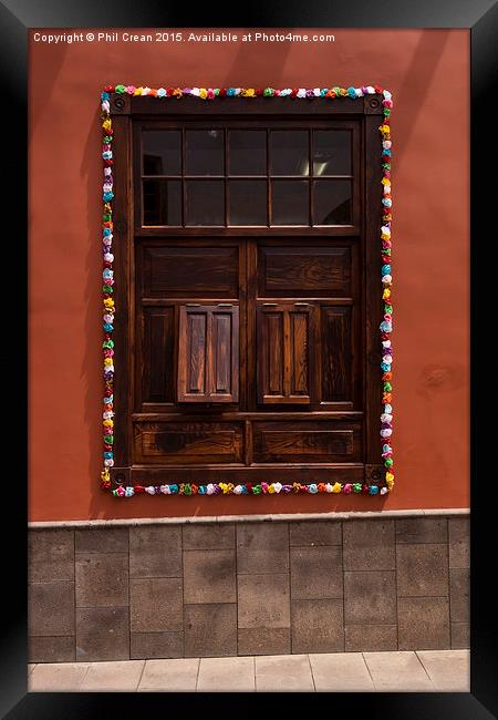  Old wooden window decorated with paper flowers Te Framed Print by Phil Crean