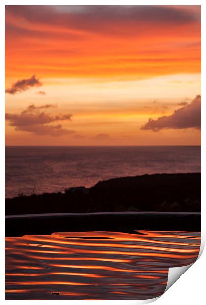Sunset over a pool overlooking the sea - Curacao C Print by Gail Johnson