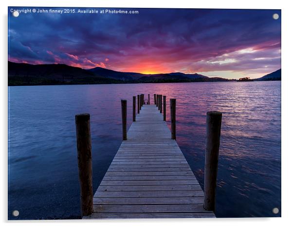 Jetty sunset, Derwent water, English Lake District Acrylic by John Finney