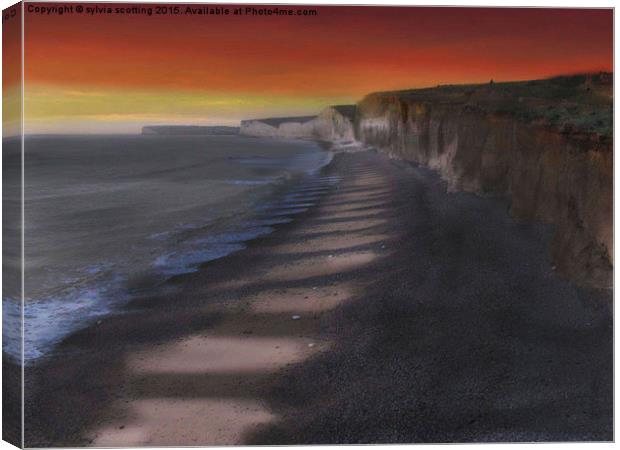  Sunset over beach head sussex  Canvas Print by sylvia scotting