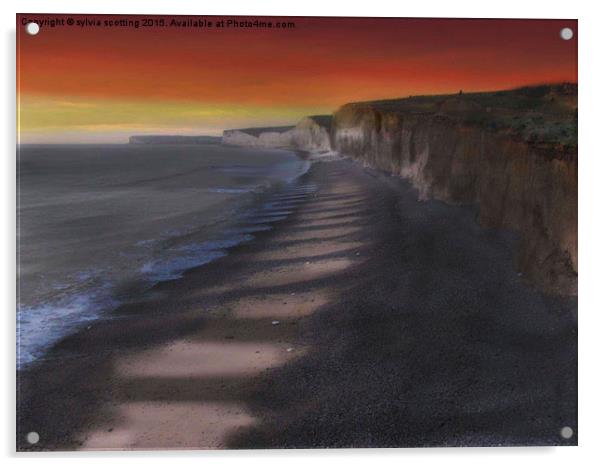  Sunset over beach head sussex  Acrylic by sylvia scotting