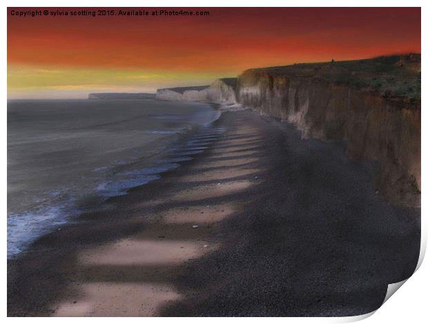  Sunset over beach head sussex  Print by sylvia scotting