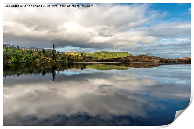 Bodgynydd Lake Reflections Print by Adrian Evans