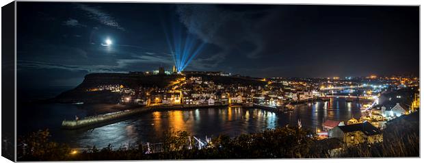 Whitby at Night Panoramic Canvas Print by Dave Hudspeth Landscape Photography