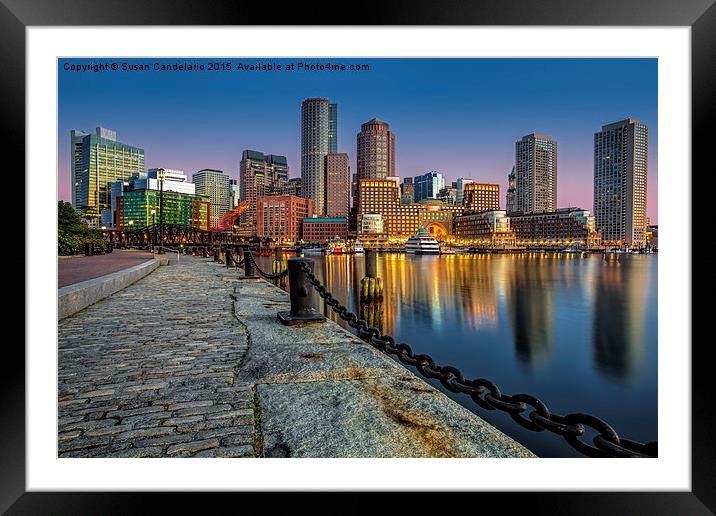 Boston Skyline Dawn Framed Mounted Print by Susan Candelario