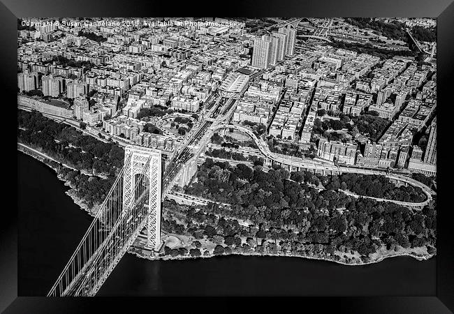 George Washington Bridge Upper Manhattan BW Framed Print by Susan Candelario