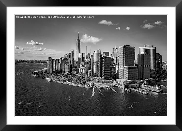 Lower Manhattan Aerial View BW Framed Mounted Print by Susan Candelario