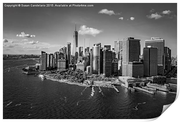 Lower Manhattan Aerial View BW Print by Susan Candelario