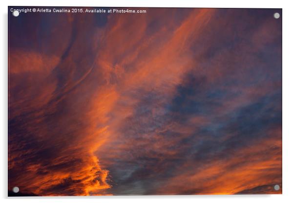 Brooding orange sunset clouds Acrylic by Arletta Cwalina