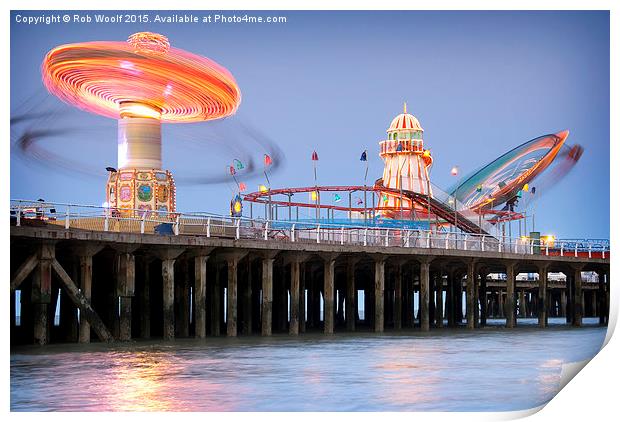  Clacton on Sea Pier rides Print by Rob Woolf