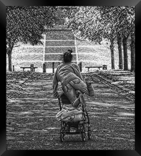  Happy Days walking her baby back home Framed Print by sylvia scotting