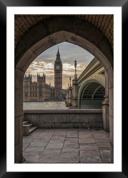 Big Ben at 6:16pm, Houses of Parliament, London Framed Mounted Print by John Ealing