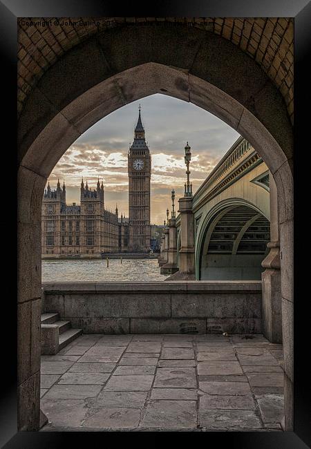 Big Ben at 6:16pm, Houses of Parliament, London Framed Print by John Ealing