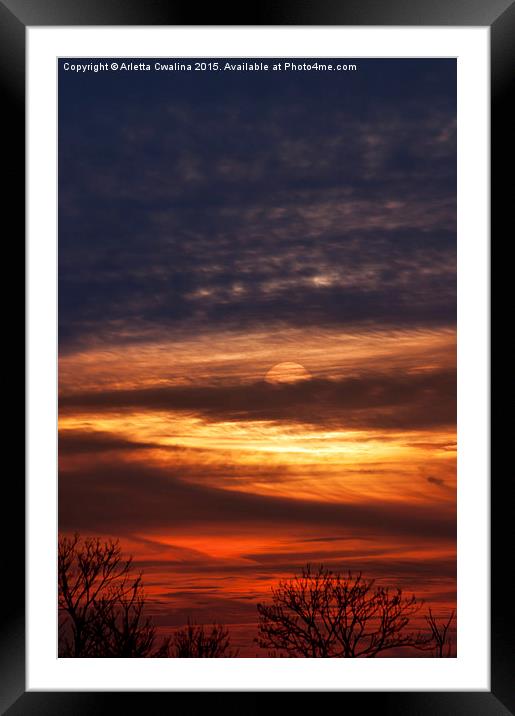 Red calm sunset sky Framed Mounted Print by Arletta Cwalina