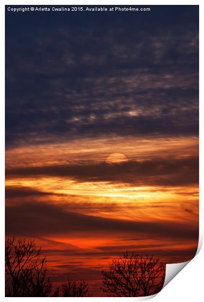 Red calm sunset sky Print by Arletta Cwalina