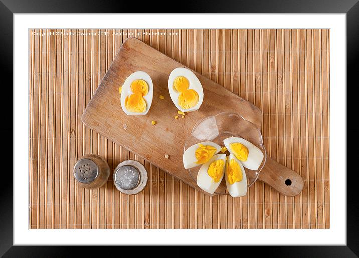 Cut boiled two yolks egg Framed Mounted Print by Arletta Cwalina