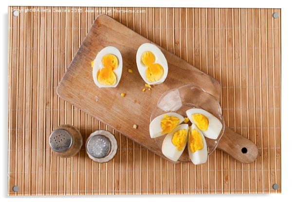 Cut boiled two yolks egg Acrylic by Arletta Cwalina