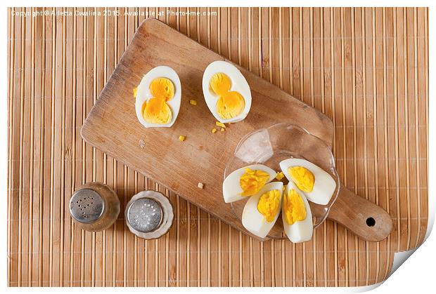 Cut boiled two yolks egg Print by Arletta Cwalina