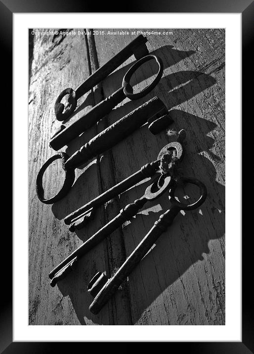 Key Line. Antique skeleton keys  Framed Mounted Print by Angelo DeVal
