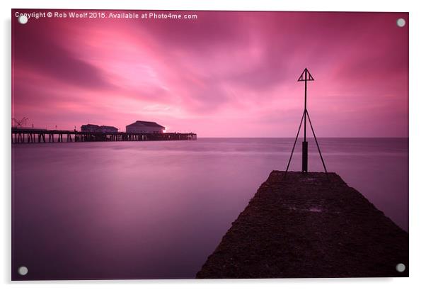  Clacton Pier Sunrise Acrylic by Rob Woolf