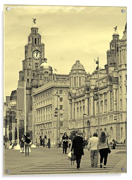 Tourists at the Liver Building Acrylic by Susan Tinsley