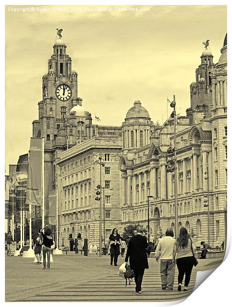 Tourists at the Liver Building Print by Susan Tinsley