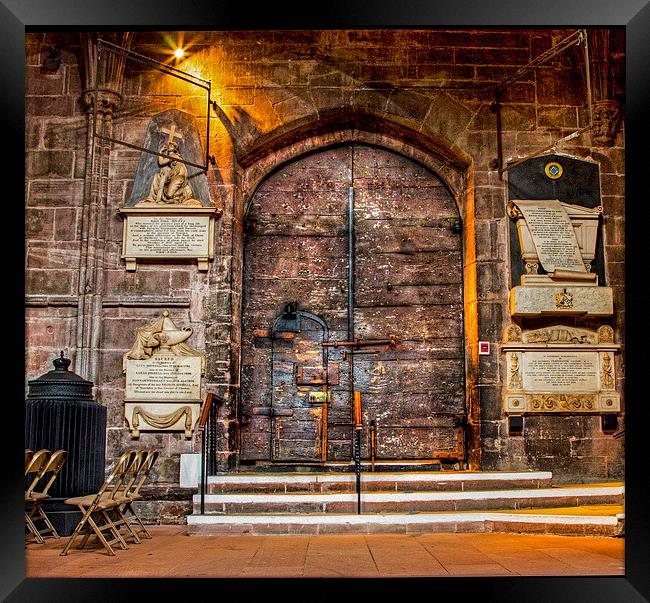  Chester Cathedral Ancient doorway  Framed Print by Chris Evans