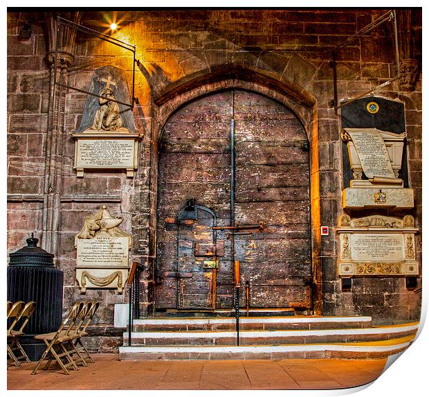  Chester Cathedral Ancient doorway  Print by Chris Evans
