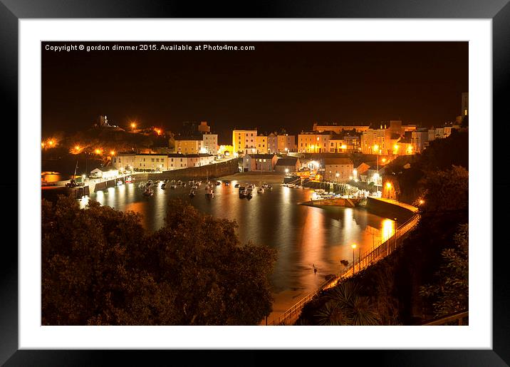  Tenby Harbour at Night Framed Mounted Print by Gordon Dimmer