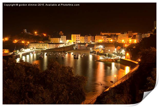  Tenby Harbour at Night Print by Gordon Dimmer