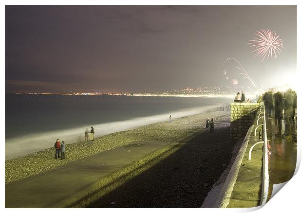 2009 - 2010 New Years Eve fireworks in Nice Print by Ian Middleton