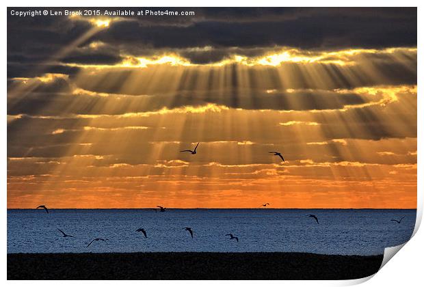 Worthing Beach Sun Rays Print by Len Brook