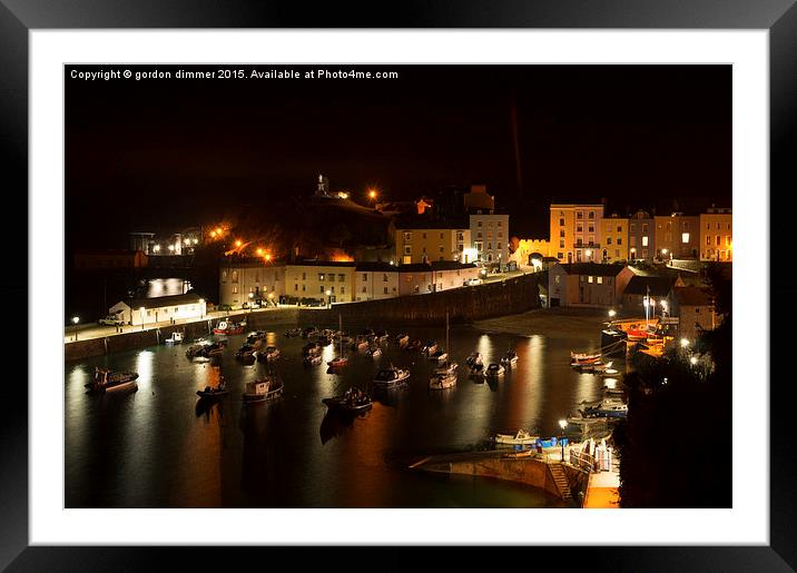  A View of Tenby Harbour at Night Framed Mounted Print by Gordon Dimmer