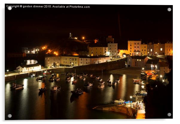  A View of Tenby Harbour at Night Acrylic by Gordon Dimmer
