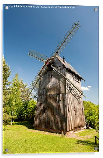 Old wooden windmill building Acrylic by Arletta Cwalina