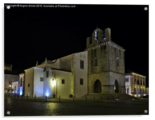 Se Church at night in Faro  Acrylic by Angelo DeVal