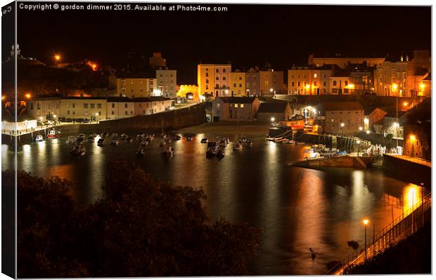  A close view of Tenby harbour at night Canvas Print by Gordon Dimmer