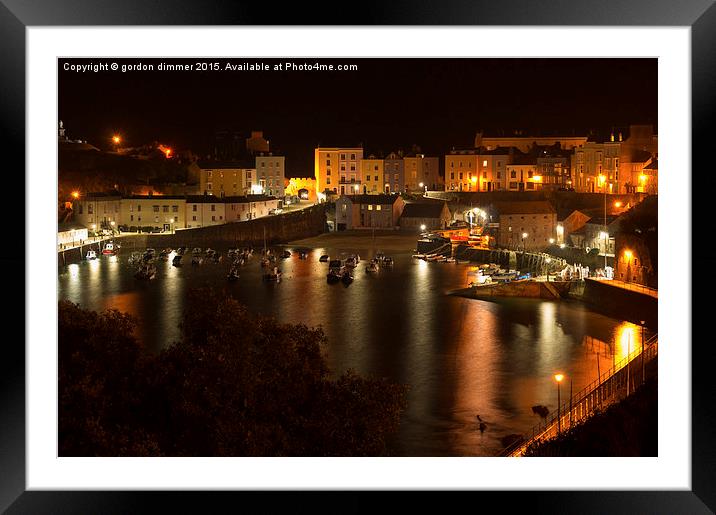  A close view of Tenby harbour at night Framed Mounted Print by Gordon Dimmer