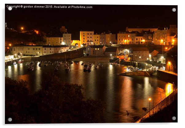  A close view of Tenby harbour at night Acrylic by Gordon Dimmer