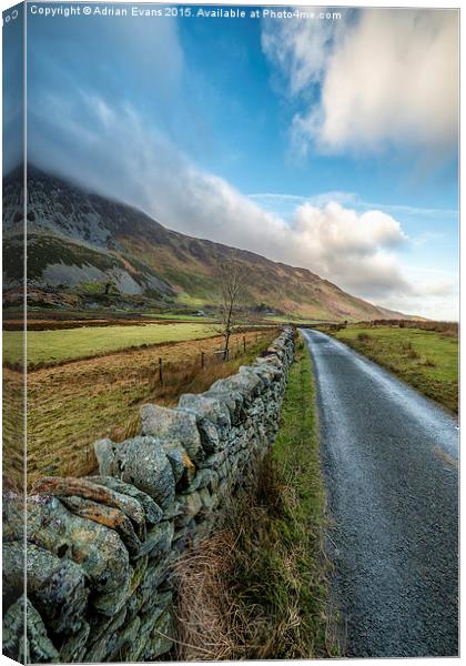 Road to Winter Nant Ffrancon Wales Canvas Print by Adrian Evans