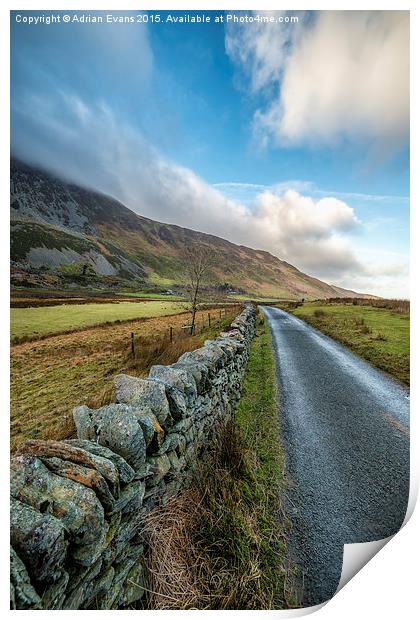 Road to Winter Nant Ffrancon Wales Print by Adrian Evans