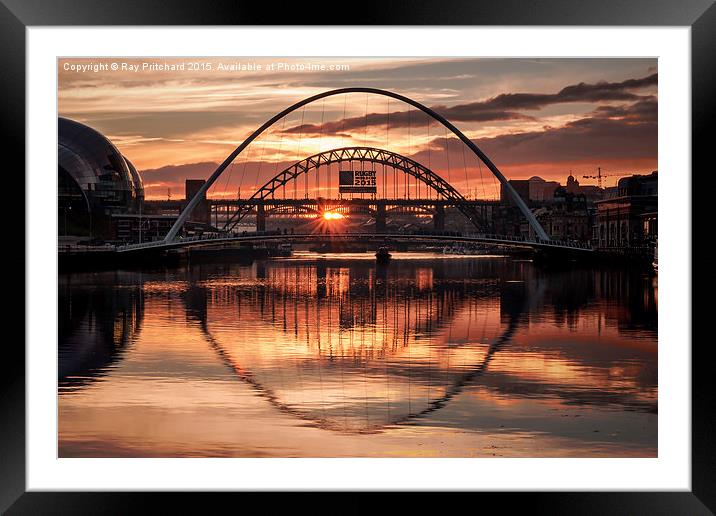 Sunset over the River Tyne Framed Mounted Print by Ray Pritchard