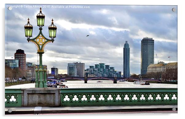 A London Scene - Westminster Bridge empty and skyl Acrylic by Carlos Alkmin
