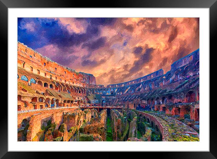Rome Colosseum Interior Digital Painting Framed Mounted Print by Antony McAulay