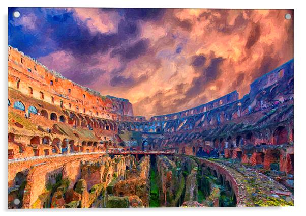 Rome Colosseum Interior Digital Painting Acrylic by Antony McAulay