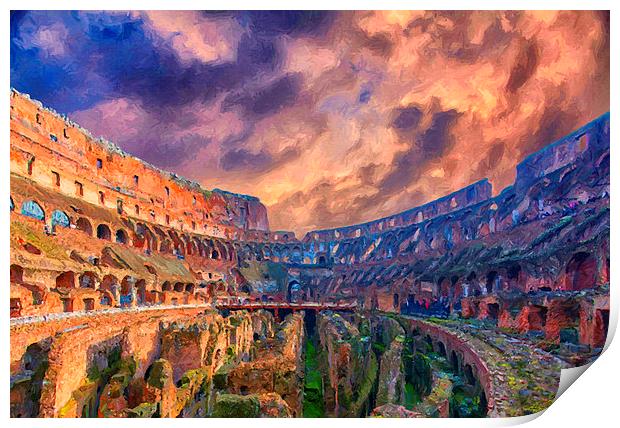 Rome Colosseum Interior Digital Painting Print by Antony McAulay