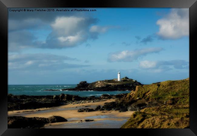  Godrevy Lighthouse and Beach Framed Print by Mary Fletcher