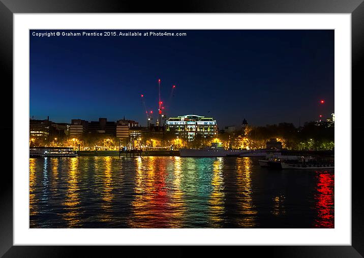 Victoria Embankment, London, at night Framed Mounted Print by Graham Prentice