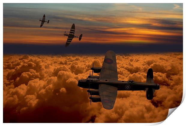  Sunset Spitfire escort Print by Oxon Images