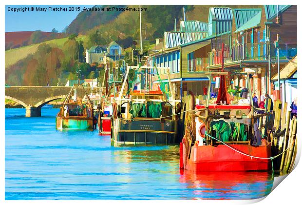  Colourful Fishing Boats at Looe Print by Mary Fletcher